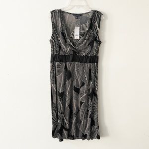 Banana Republic | Petite Silk-Blend Black & Tan Leaf Print Sleeveless Dress NWT